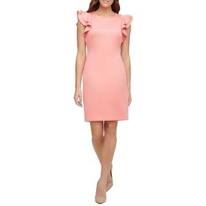 TOMMY HILFIGER | Ruffle Cap Sleeve Scuba Sheath Dress